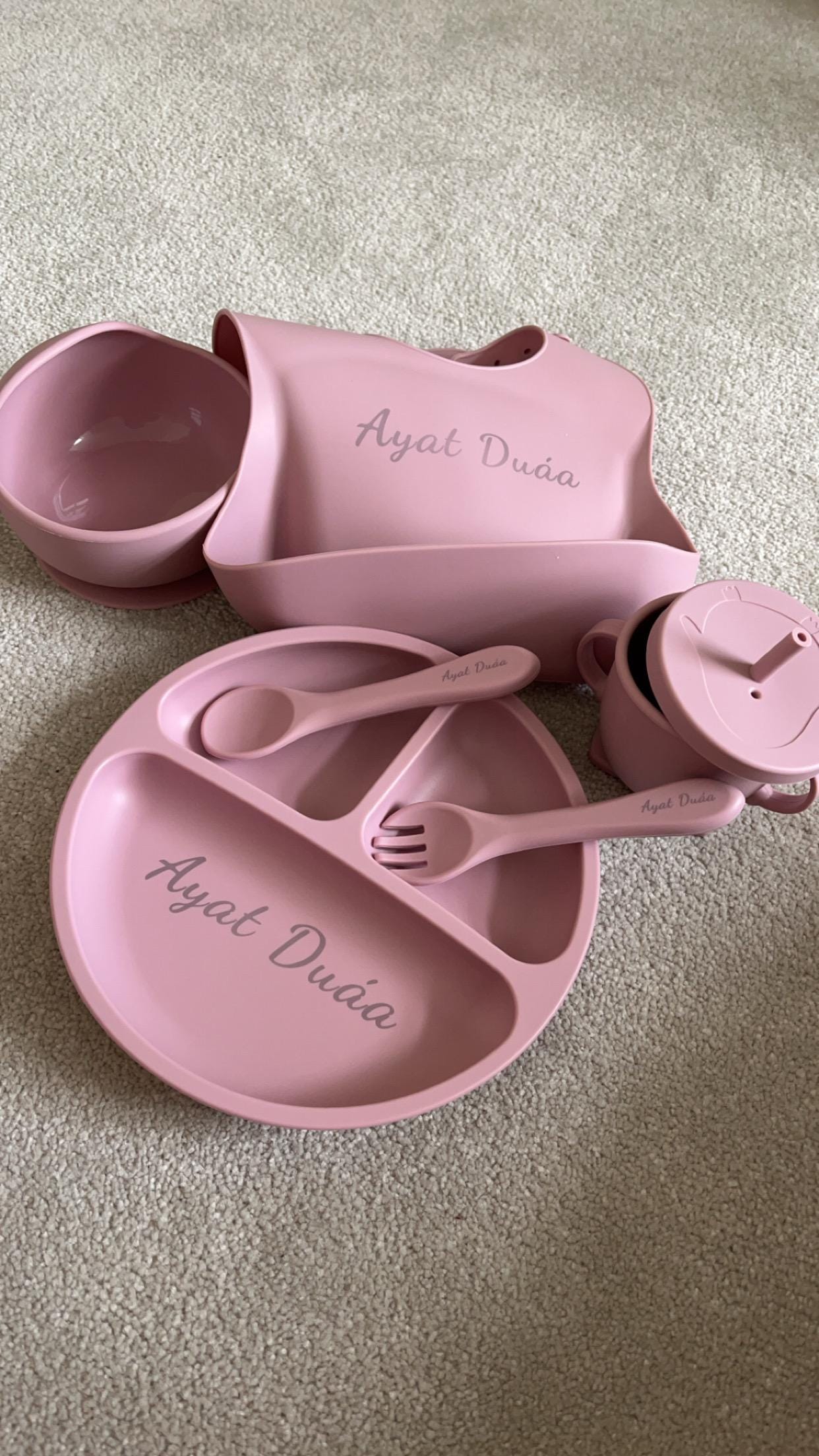 Personalized Silicone Baby Weaning Set | Engraved Silicone Bib | Custom Weaning Set for Toddler | Baby Feeding Set | Baby Shower Gift