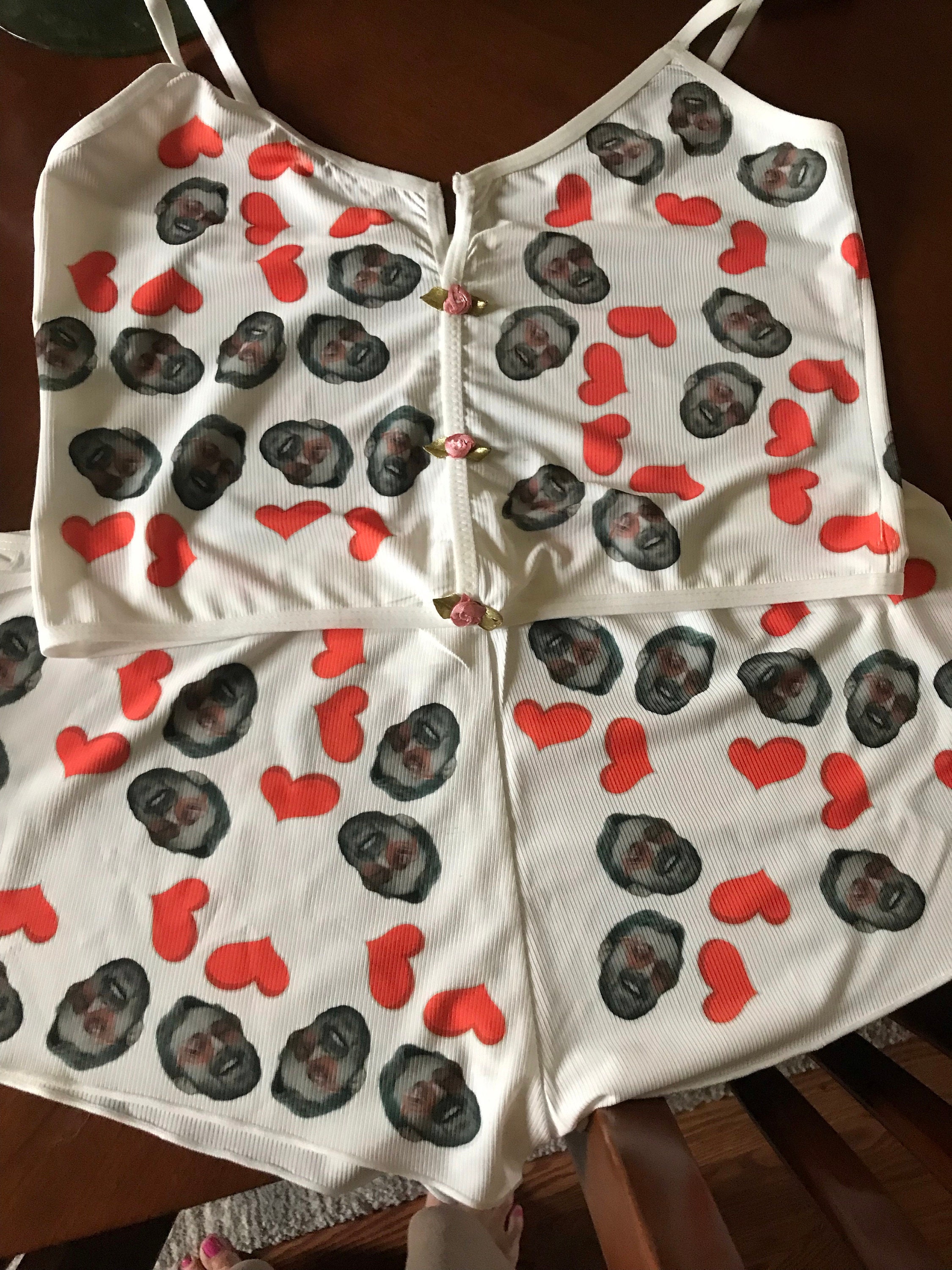 Photo and heart Custom Appliques Notched Neckline Lingerie Set, gift, bachelorette party