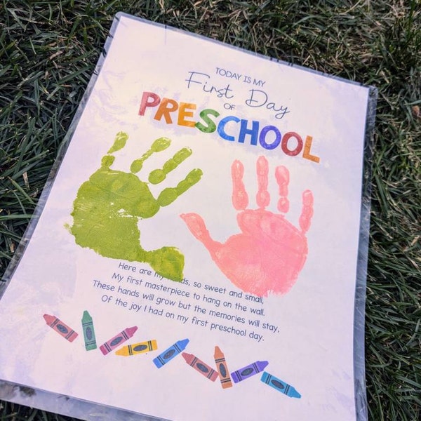 First Day of Preschool Handprint | Preschool Printable | Digital
