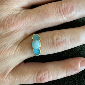 Customer photo from Casey, Triple Raw Aquamarine Ring in Yellow Gold, Smooth Stones