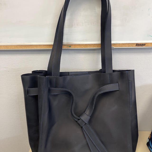 バッグ Workers Leather Handle Tote Bag Navy Navy Leather Tote Bag — Work Tote Handbag, Dark Blue Laptop