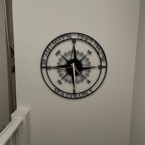 Personalized Compass Metal Wall Clock, Custom Coordinates Wall Clock ...