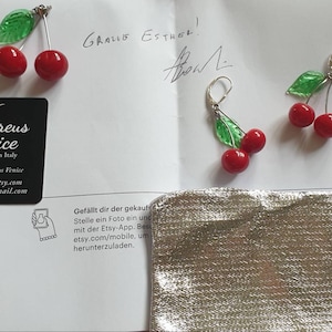 Orecchini a forma di ciliegia rossa · Pendenti lunghi in rafia · Fatti