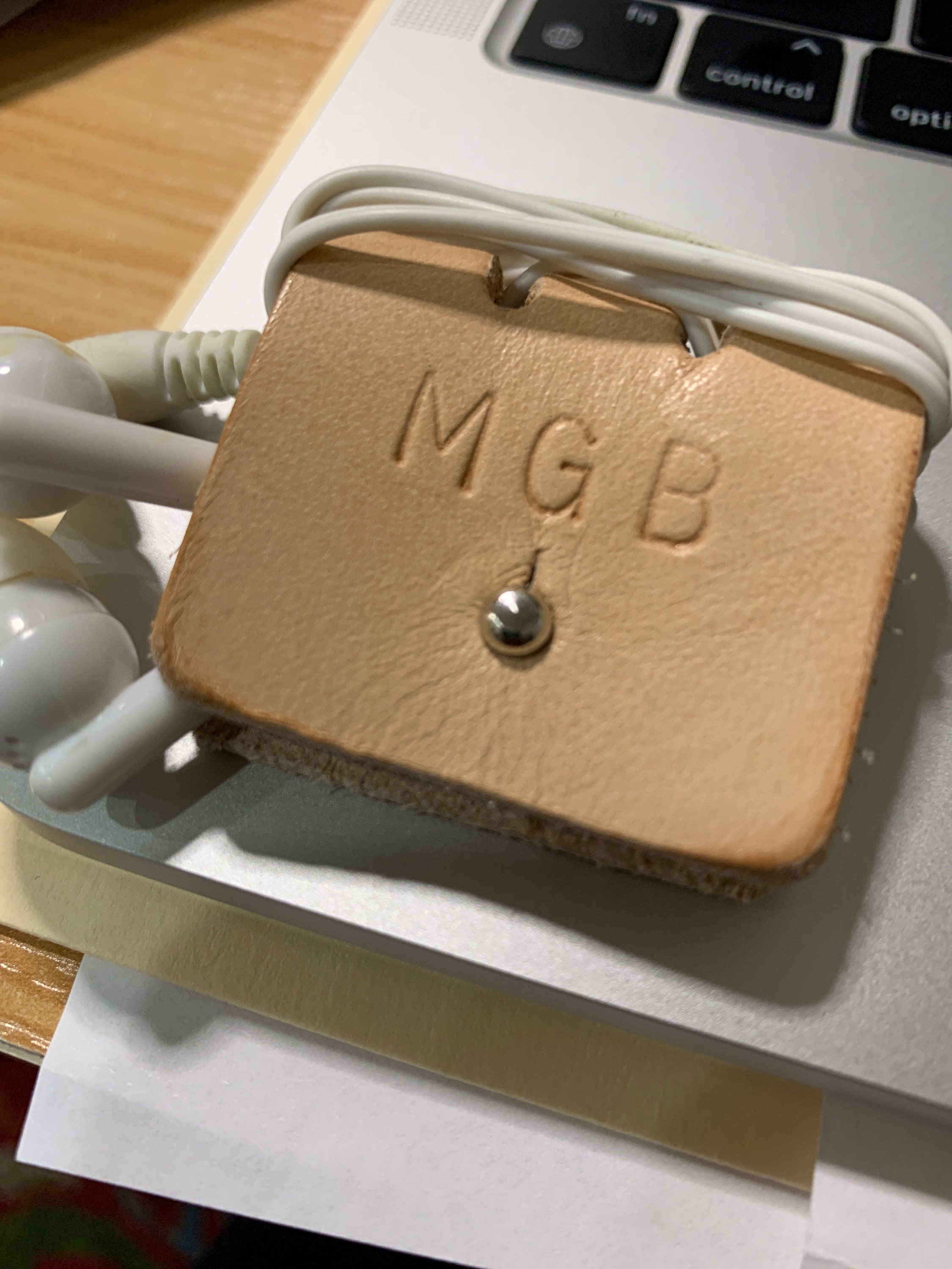 Cable organizer, Personalized Initial, leather cable tidies, Cable Winder, USB, Earphone holder,Stocking filler, mother&#39;s day gift,   kids