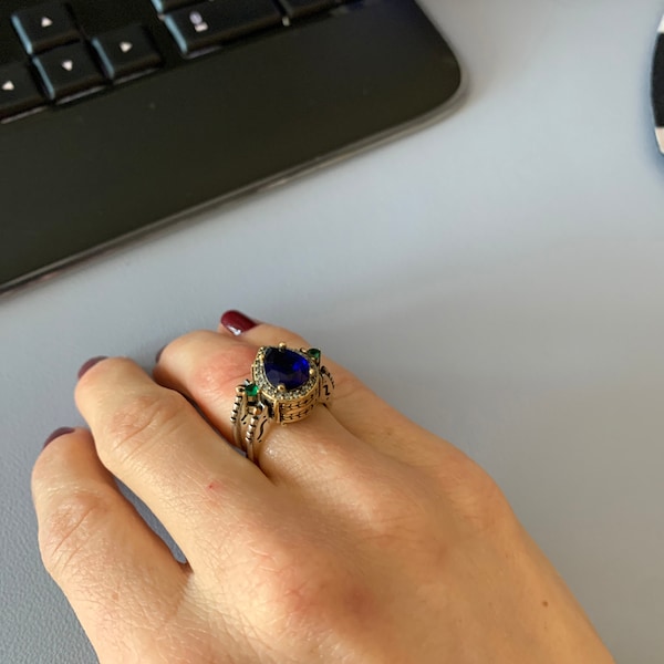 Extraordinary Ring, Reversible Ring, Turkish Design Pear Cut Emerald ...