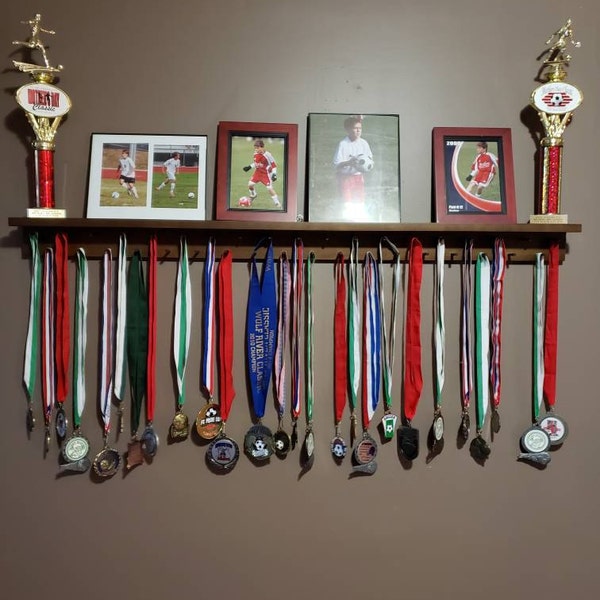 Large Wooden Medal Hanger & Trophy Shelf - 4ft Sports Award Display - Etsy
