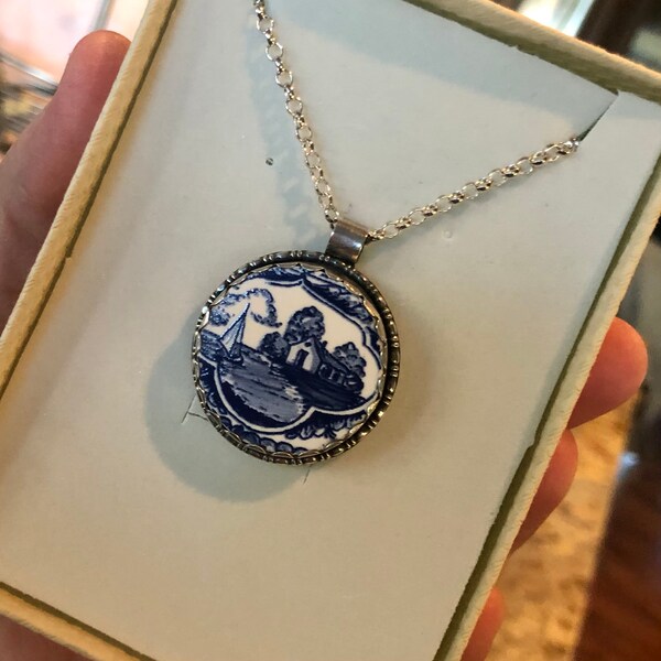 Sea Tile Pendant, Beach Found Tile, Floral Sea Tile, Blue and White Sea ...