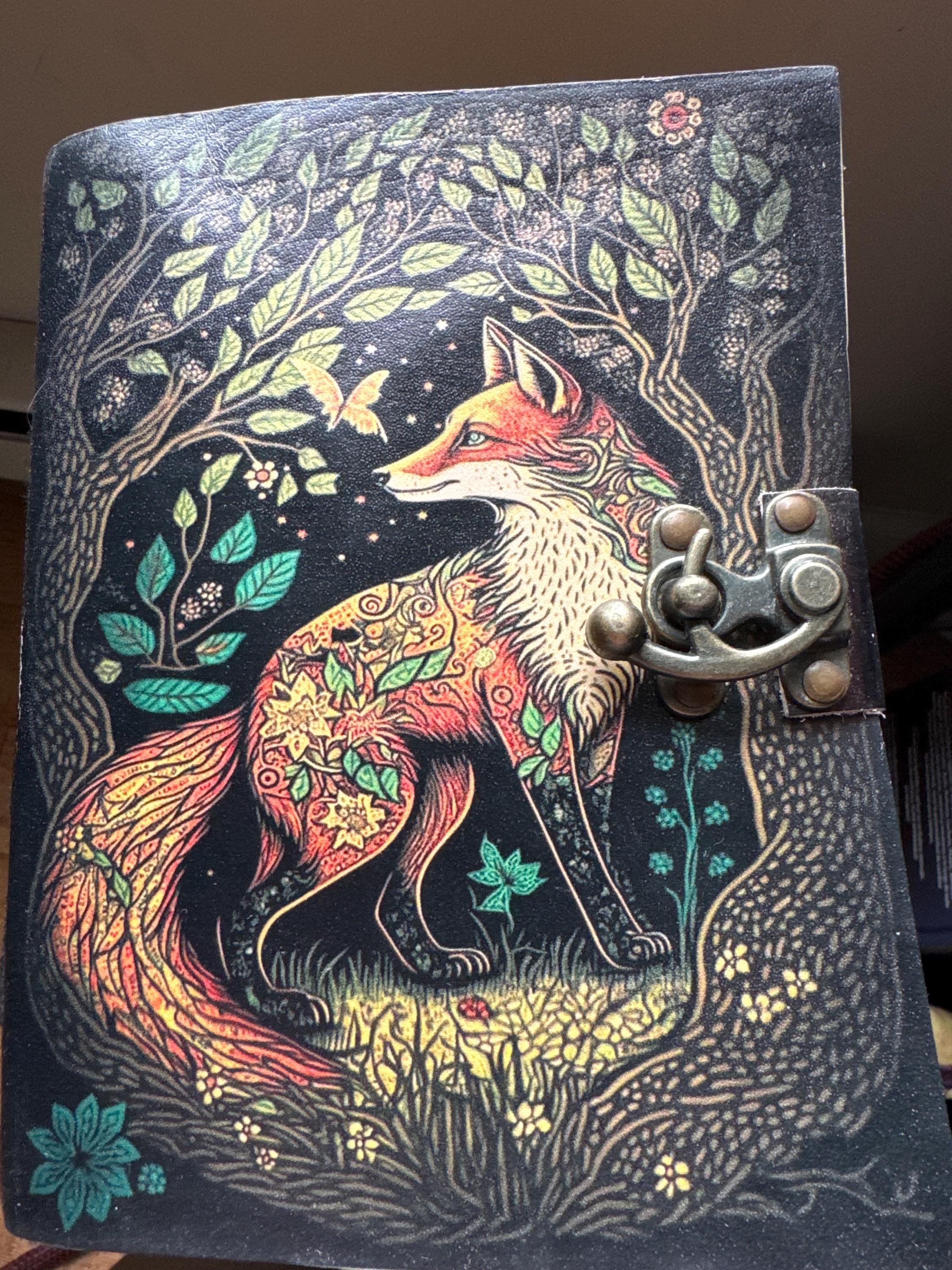 400 Page Large Fox Vintage Handmade leather Journal, Grimoire Fat journal Blank spell book of shadows Christmas Celestial Gifts For Him Her
