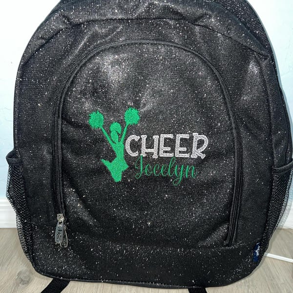 LARGE Black Glitter Cheer Backpack, Monogram Black Glitter Backpack ...