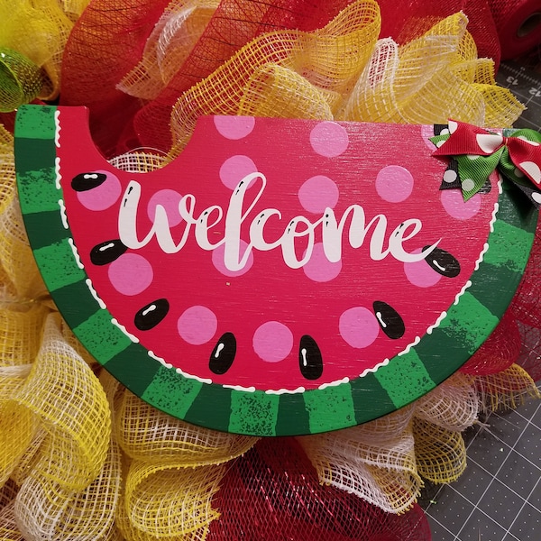 WELCOME Red Watermelon SIGN Wall Art Door Hanger Plaque Pool Backyard ...