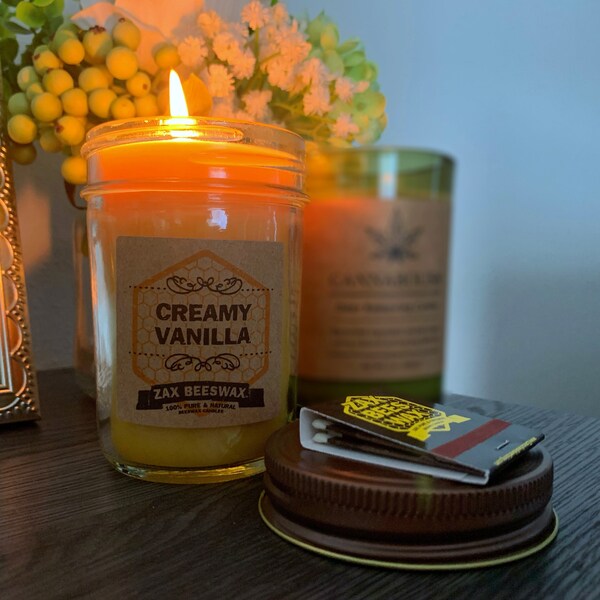 Creamy Vanilla Scented Beeswax Mason Jar Candle | 8 Oz - Etsy