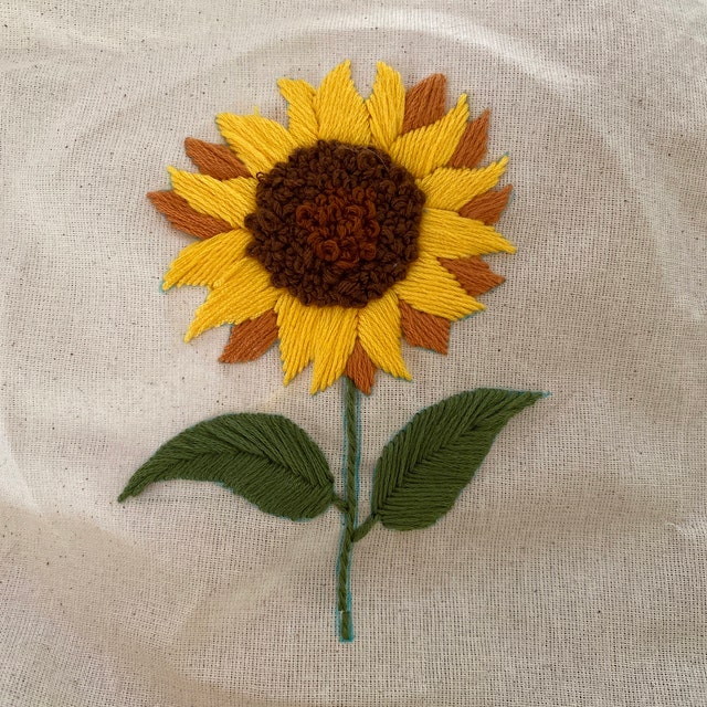 ひまわりの刺繍パターン、PDF パターン、初心者向け刺繍パターン