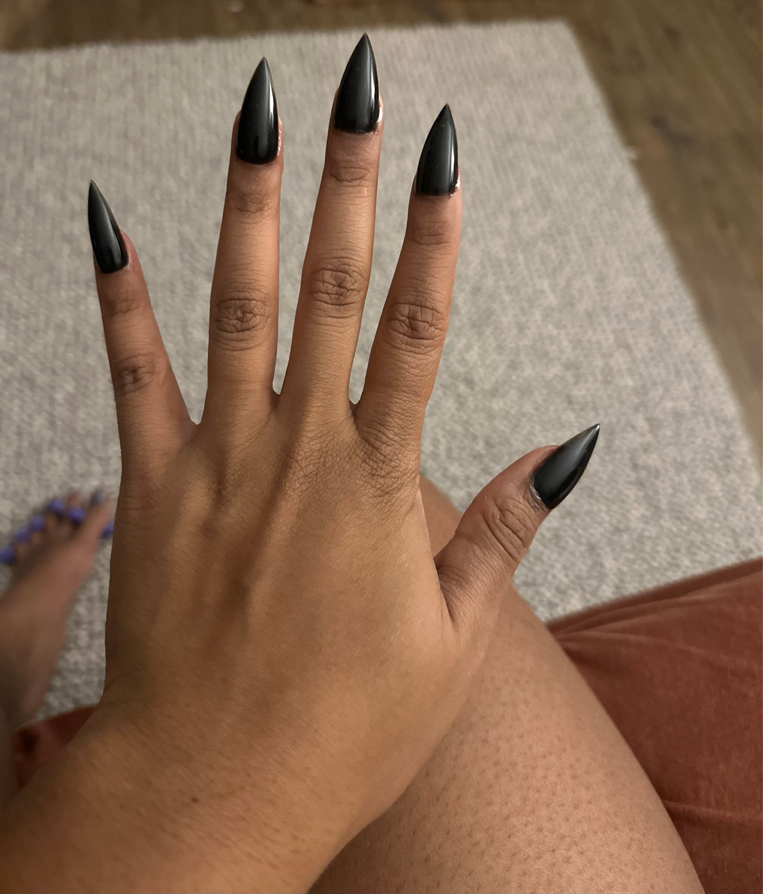 JELLY BLACK Korean style press on nail art, gothic simple clean nails for fall winter, halloween nails, goth, stiletto long medium short