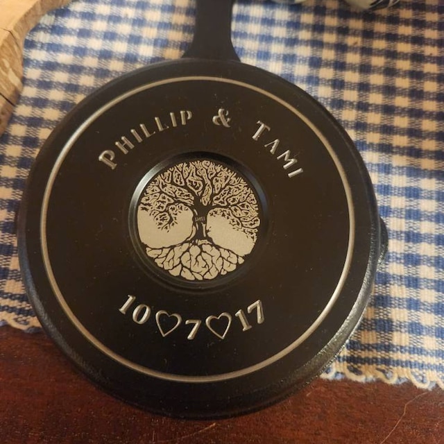 5 Inch Engraved Cast Iron Skillet 6 Year Anniversary Tree of Love 