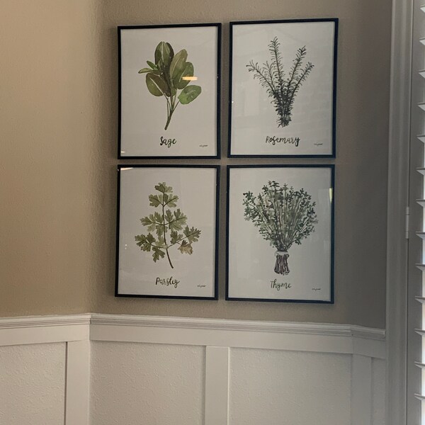 Herbs Set of 4 Watercolor Painting, Kitchen Prints, Sage Thyme Rosemary ...