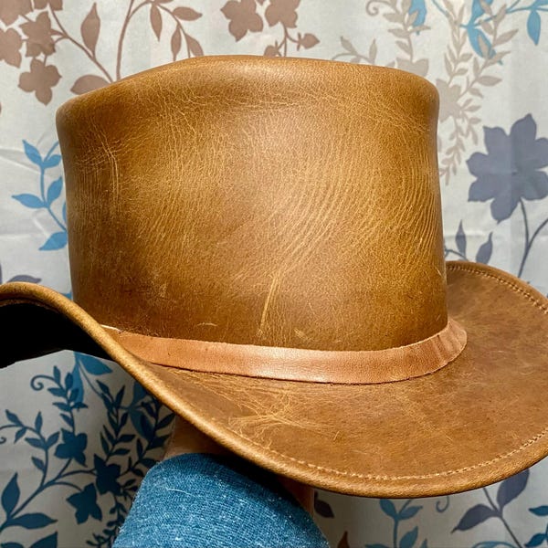 Rocker Black Suede Leather Top Hat Handcrafted Leather Hat , Conchos ...