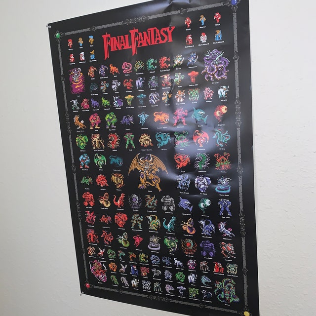 Final Fantasy 1 Retro NES Style Poster 4 Fiends Chaos Monsters & Heroes FF1  Wow 