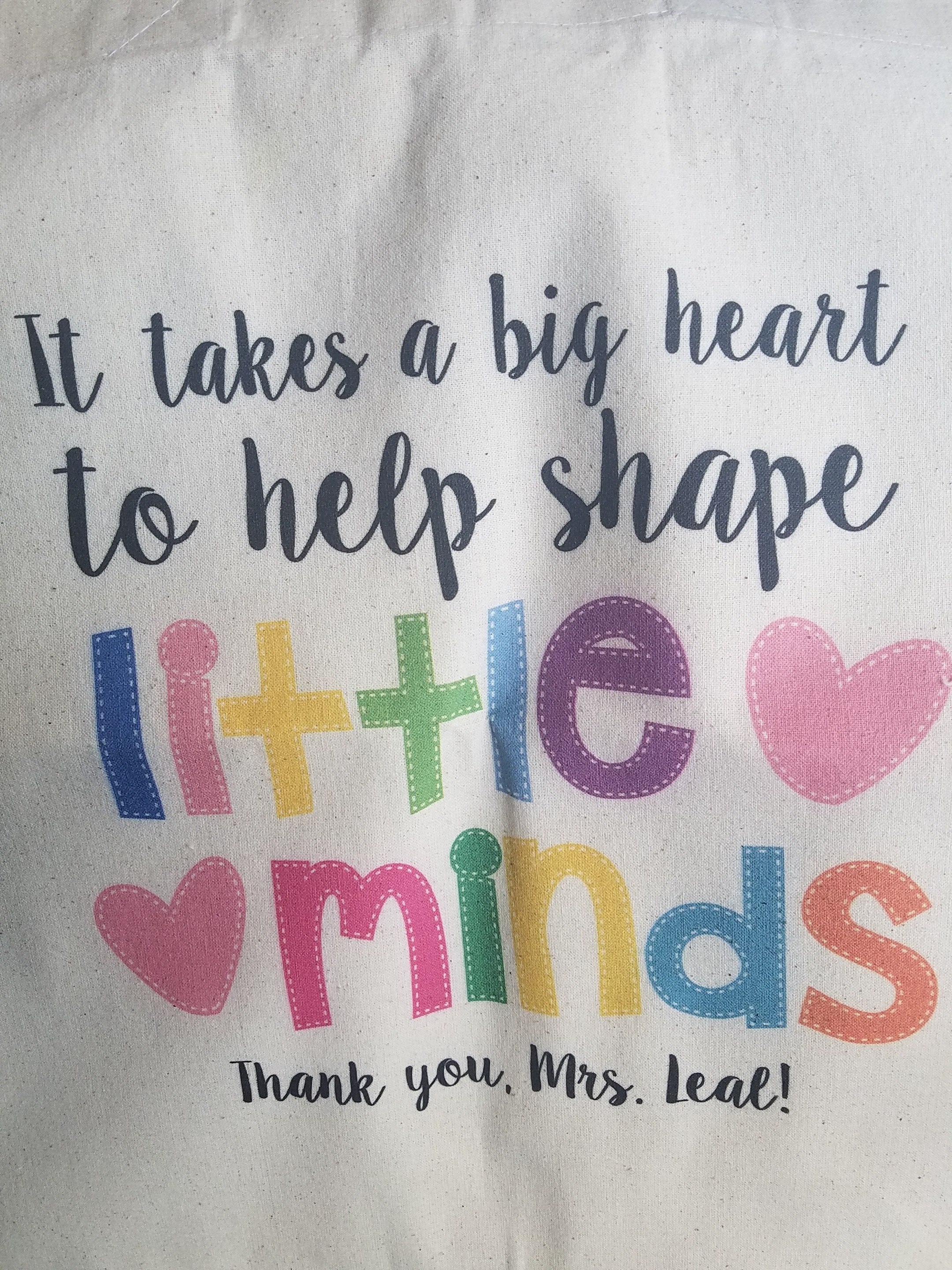 teacher tote bag - adorable teacher tote for kindergarten, first grade - teacher gift big heart to help shape little minds 22MSCL-022-BBag