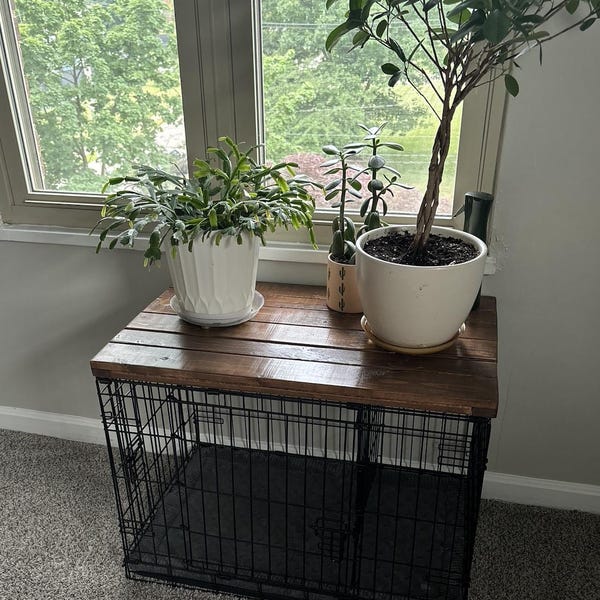 Wooden Dog Crate Topper: Pet Kennel Cover, Pet Furniture - Etsy - Cute Pet Crate Toppers For Outdoor Use