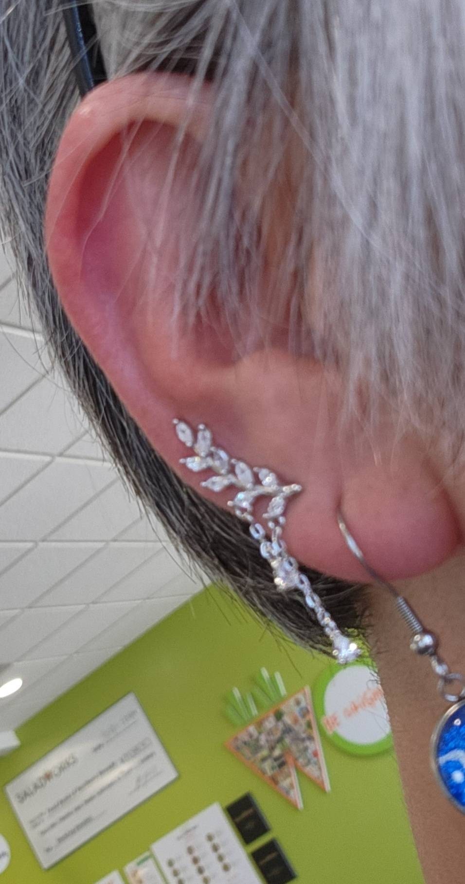 CZ Leaf crawler Earrings with Dangle Chains in Sterling Silver, Silver, Gold or Rose Gold, Olive Branch Climber Earrings, Nature Inspired