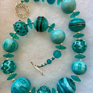 Green and Blue Hollow Glass Beads Necklace, Lampwork Necklace, Bubble ...