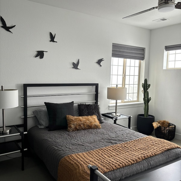 Set of 5 Birds Metal Wall Art – Flying Sculpture, Modern Above Bed ...