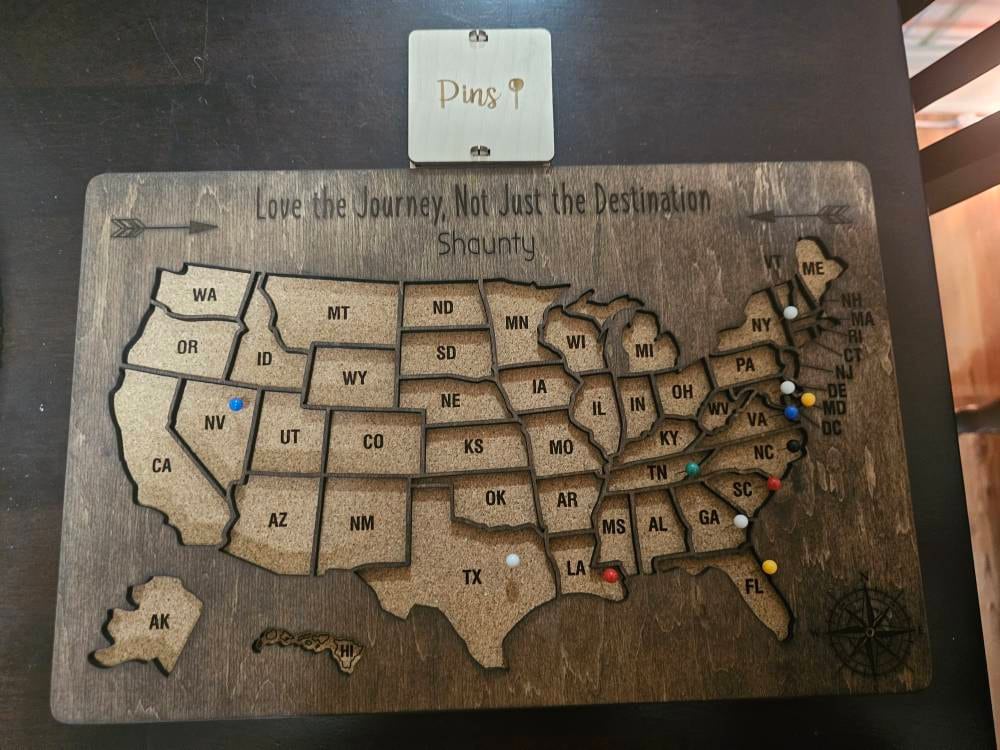 Push Pin USA Map Travel Map For Couples Gift, Wooden Map Of United States One Year Anniversary Gift, Personalized Cork Board Map With Pins