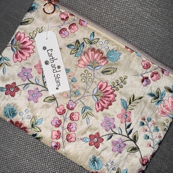 Teal Velvet Meadow Flowers Fold-out Make Up Bag