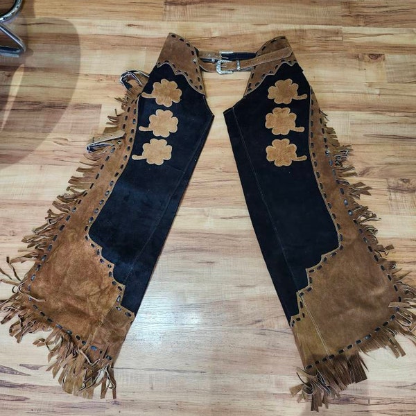 Handmade Cowgirl Chap Buckskin Suede Brown Leather Pant Rodeo Chap ...