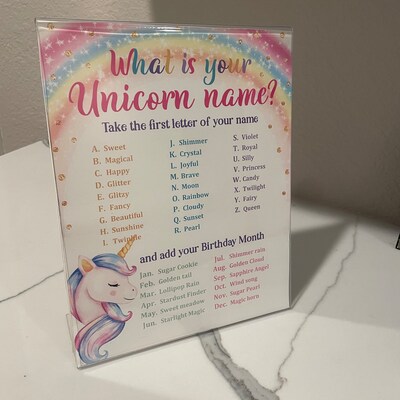 Unicorn Name Game Sign and Tag Unicorn Birthday Party Printable Game ...