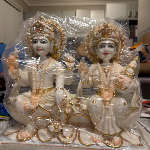 【健康・長寿・子宝】 瑪瑙⭐️月⭐️白シュガー⭐️トルマリン共生⭐️台座付き N111 Lord Vishnu Lakshmi Idol -12
