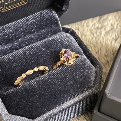 Vintage Alexandrite Engagement Ring Set Art Deco Oval Cut Rose Gold ...
