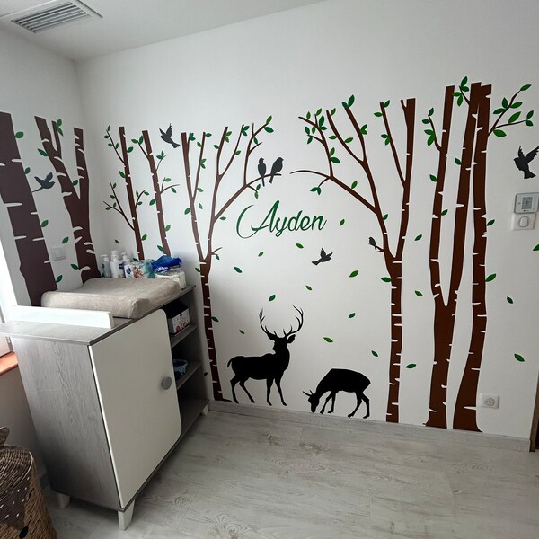 Birch Tree Deer Wall Decal Nursery Forest Removable Birch Trees Vinyl ...