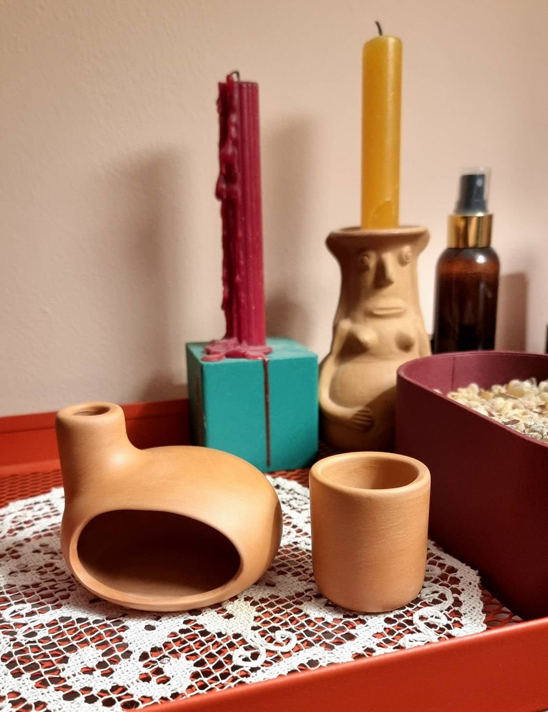 Palo Santo Holder & Matchstick Holder Set, Cone Incense Burner, Handmade Modern Ceramic Chiminea Incense Holder, Meditation Gift