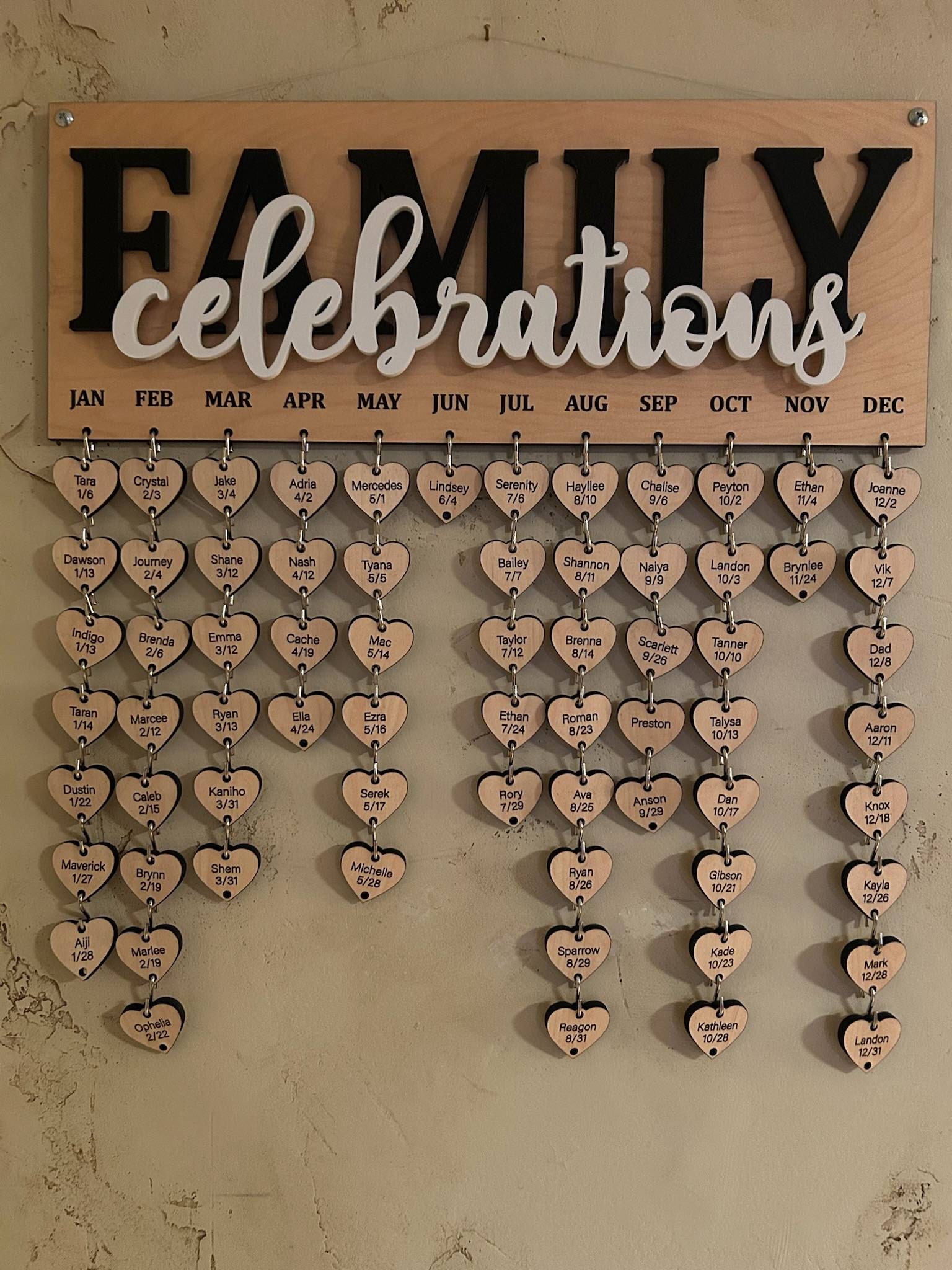 Family Celebrations Board For Birthdays and Anniversaries, Personalized and Engraved Wood Calendar Gift For Mom, Classroom Sign for Teacher