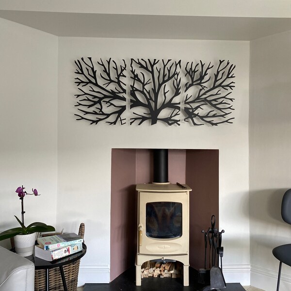 Metal Wall Art Decor 3D Sculpture 3 Piece Tree Brunch Modern Fireplace ...