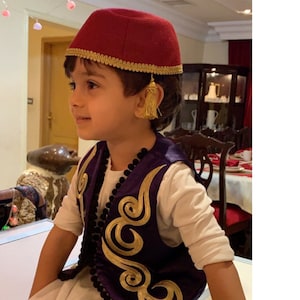 Cappello Tarboosh Per Feste, Taglia Adulto, Rosso In Feltro, Stile - Foto 3