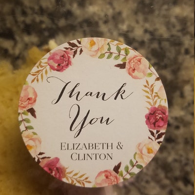 Printable OR Printed Wedding Stickers Pink Floral Circle Wedding Labels ...