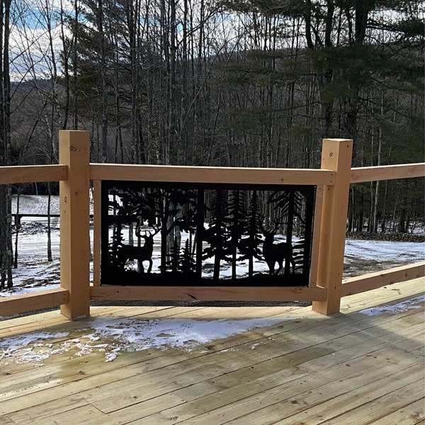 Rustic Metal Railing Insert, Wildlife Deer Scene, Two Bucks in A Forest ...