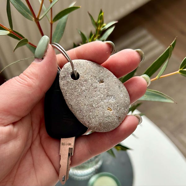Pebble Keychain, Handmade Natural Product, Stone Key Ring ...