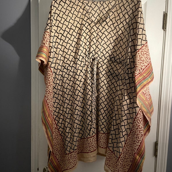 Robe Caftan Indienne Longue Imprimé Tigre Main - Coton Doux Multi, Robe Plage Kimono Maxi Boho
