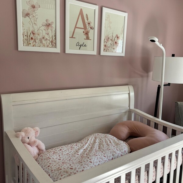 Set of 3 Wildflower Nursery Prints Floral Nursery Wall Decor Pink ...