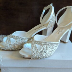 Bridal Shoes Stiletto Tulle Pearl Design Thin Heel Stylish | Etsy