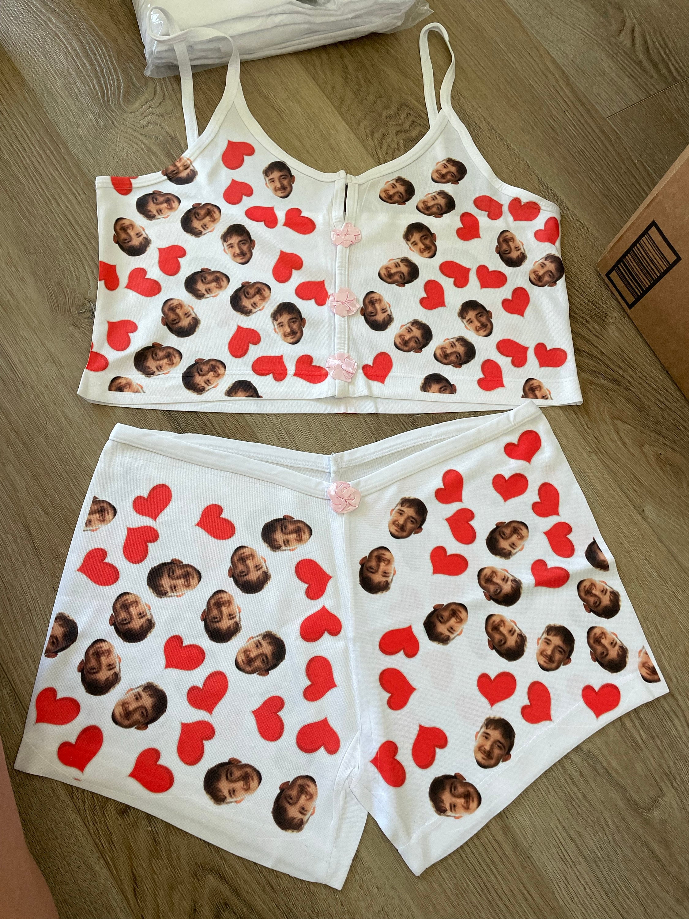 Photo and heart Custom Appliques Notched Neckline Lingerie Set, gift, bachelorette party