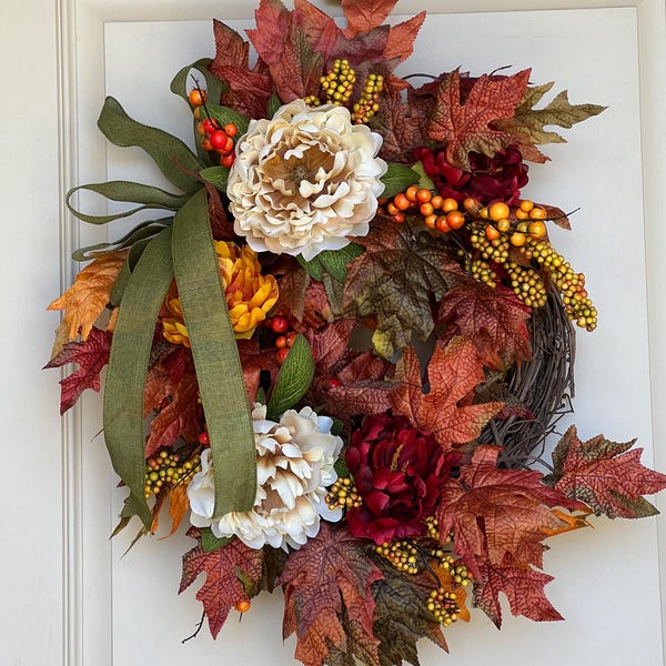Fall Maple Leaves Wreath, Small Autumn Front Door Wreath, Wreath With ...