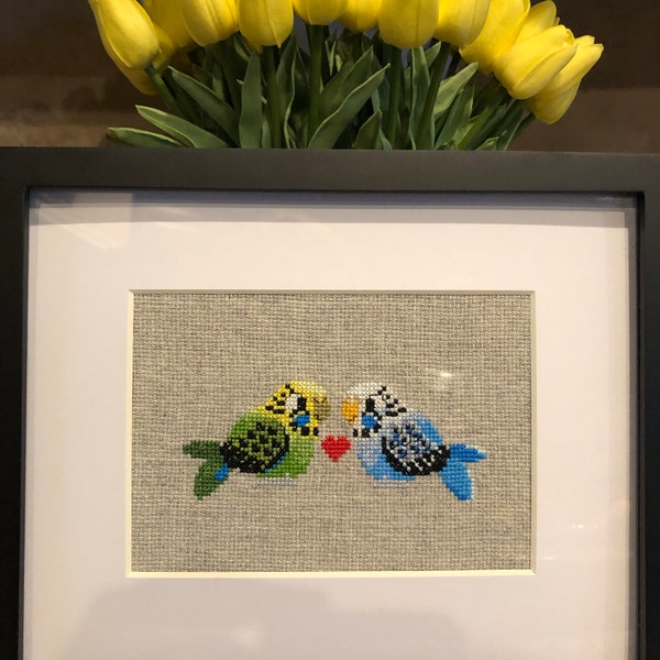 Cute Budgies Cross Stitch Pattern PDF | Green Budgie Cross Stitch ...