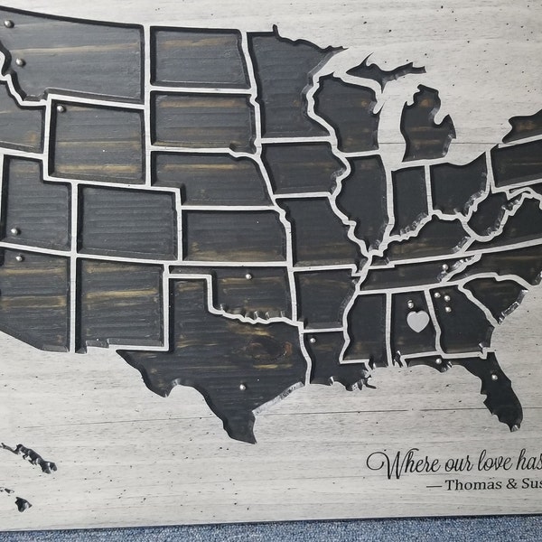 Push Pin Map of the United States, Customized Text US Map to Mark ...