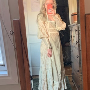Vintage 1970s Prom Dress, ' Mary Charmaine ", Aqua 70s Sheer Maxi Dress, Chiffon Summer Gown ,with matching Blouse Size /XS