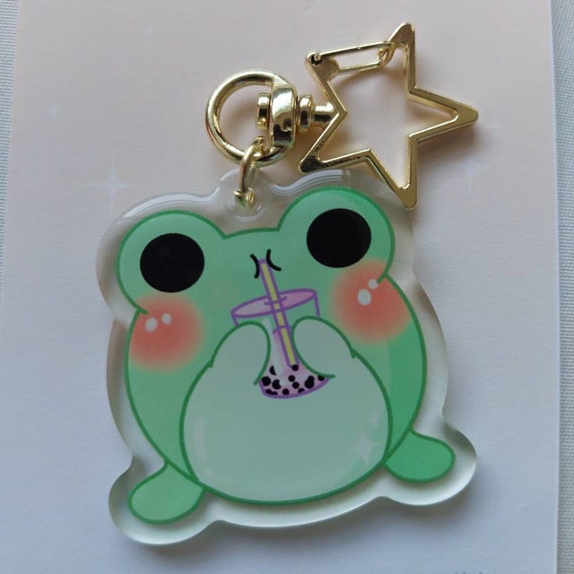 2d Frog Moon Keychain Animal Acrylic Key Chain Ring Purse - Temu
