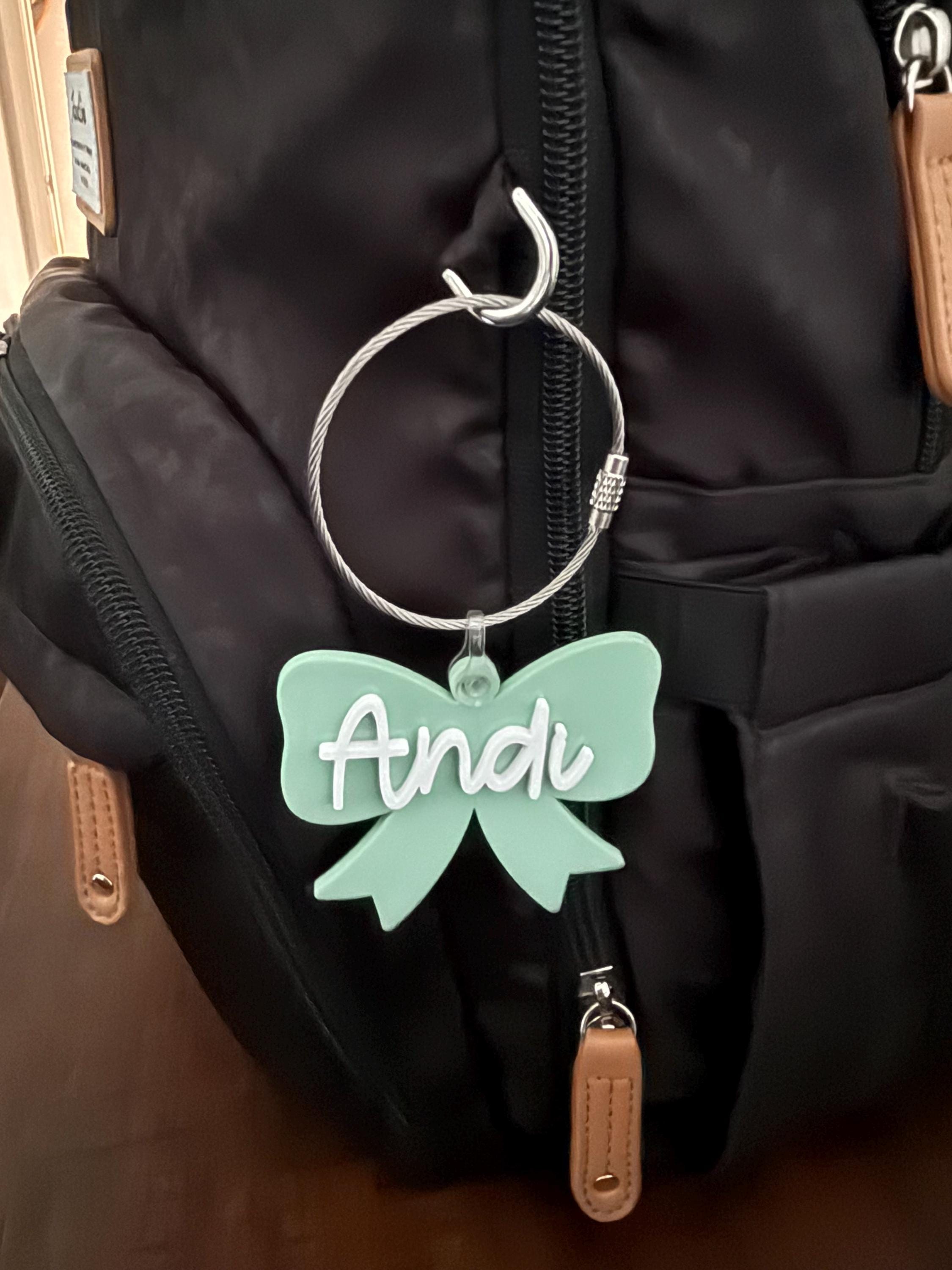 Custom Diaper Bag Tag Baby Girl Pink Bow Keychain Diaper Bag Acrylic Tag Bow Design Daycare Tag Pink Bow Aesthetic Keychain Backpack Tag